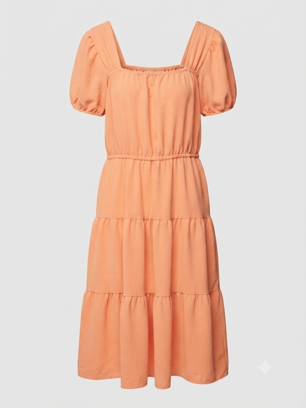 Dex Peach Orange Square-Neck Tiered Midi Dress Tie Back Wedding Guest Size Med